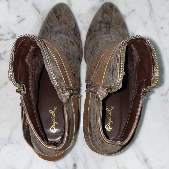 Bronze Marbled Leather Look Unique Booties - Picture 10 of 14